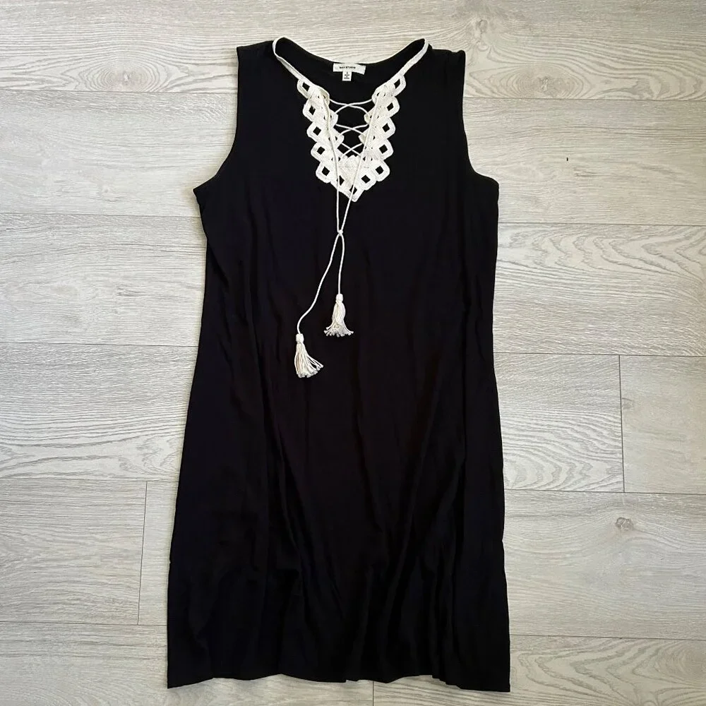 Max Studio Lace-Up Crochet Neck Tassels Sleeveless Dress - Picture 2 of 16